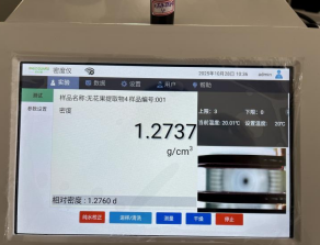 Fig extract density measurement showing 1.2737 g/cm&sup3;